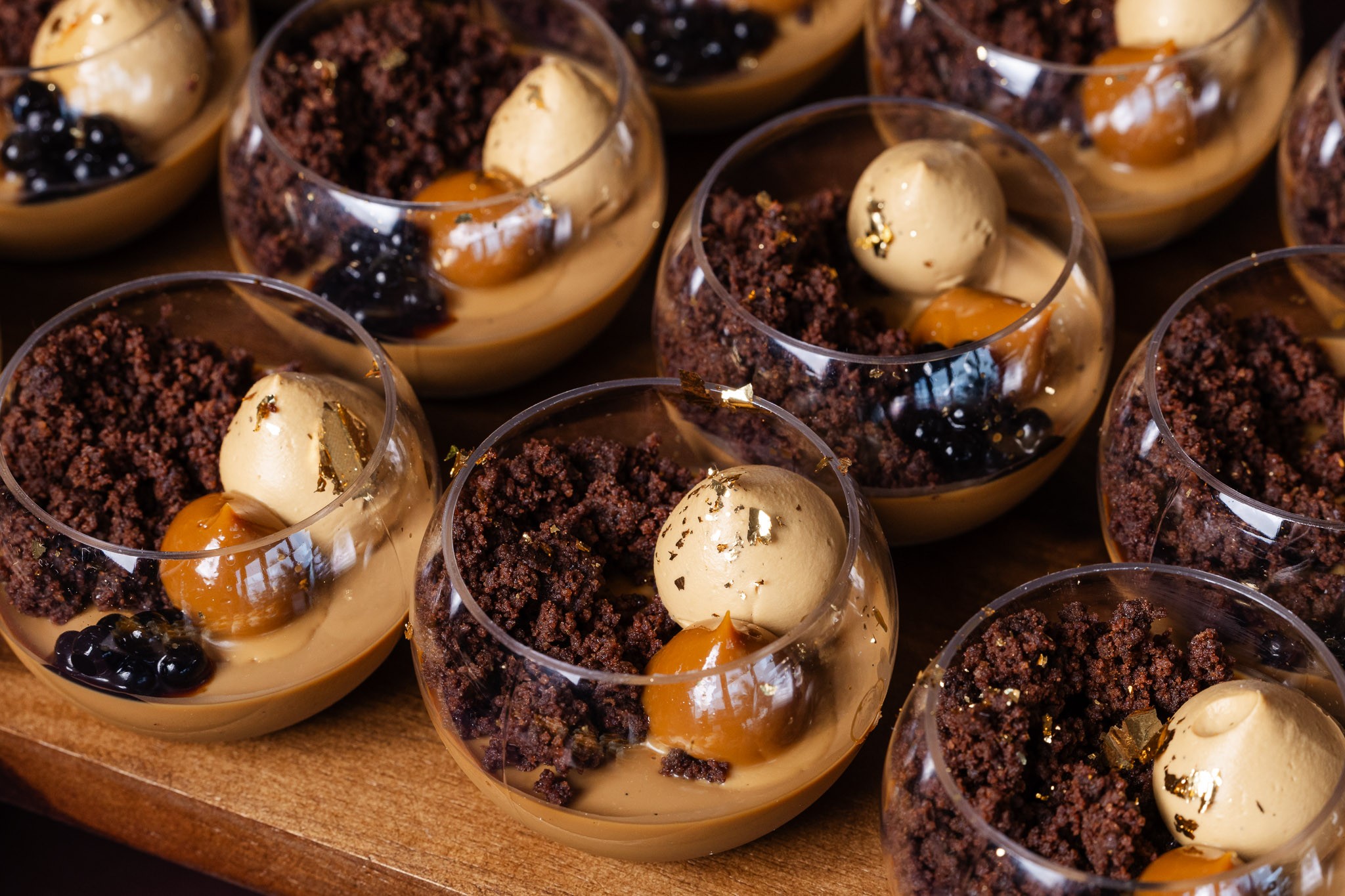 Individual chocolate dessert cups presented during a Callebaut culinary event